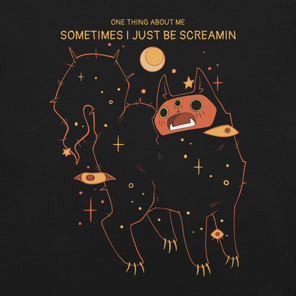 I Be Screamin, Unisex T-Shirt featuring a cat illustration and meme quote in a stylish design.