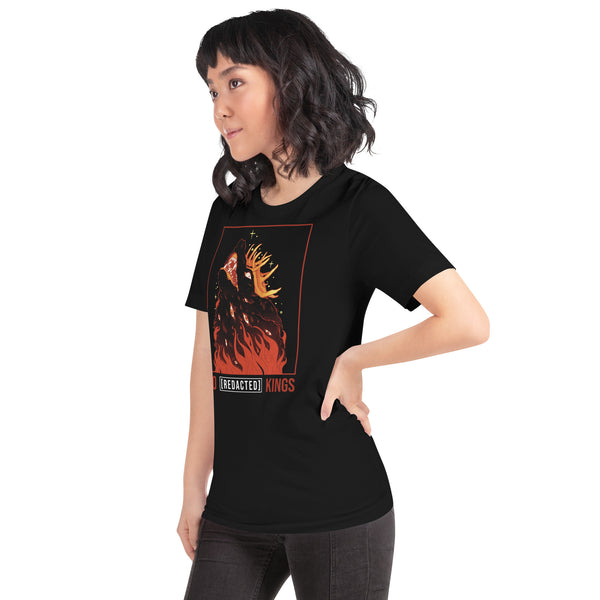 No Kings Wolf, Unisex T-Shirt featuring a mad Wolf King illustration in black tee.