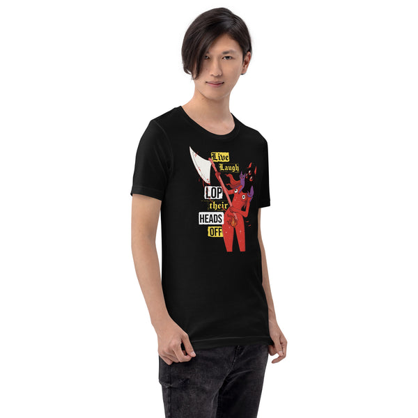 Live Laugh Lop, Unisex T-Shirt featuring original illustration with punk rock font.