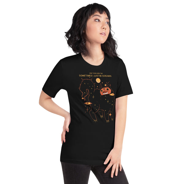 I Be Screamin, Unisex T-Shirt featuring a cat illustration and meme quote, soft and comfortable for everyone.