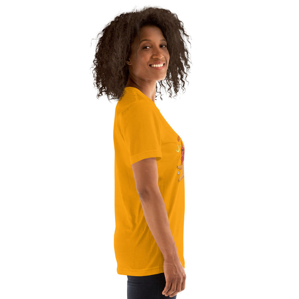 Got That Dog In Me, Unisex T-Shirt shown on a model in profile wearing a vibrant yellow color.