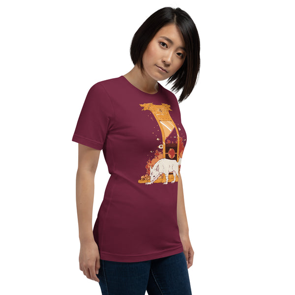 Only Tyrants Are Above The Law, Unisex T-Shirt featuring a white wolf in front of a gold guillotine.