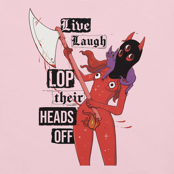 Live Laugh Lop, Unisex T-Shirt featuring original illustration with punk rock text and character Pyra.