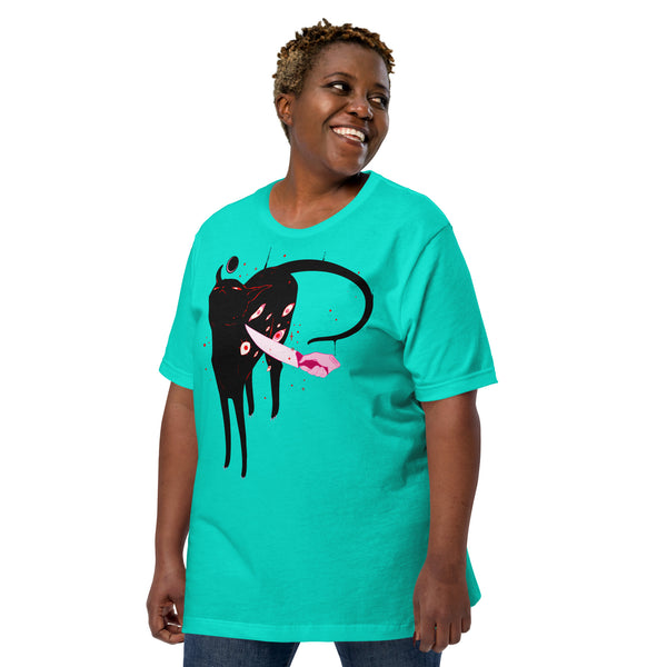 Smug Cat On Teal, Unisex T-Shirt