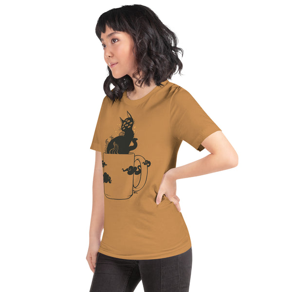female model showcasing a black cat shirt