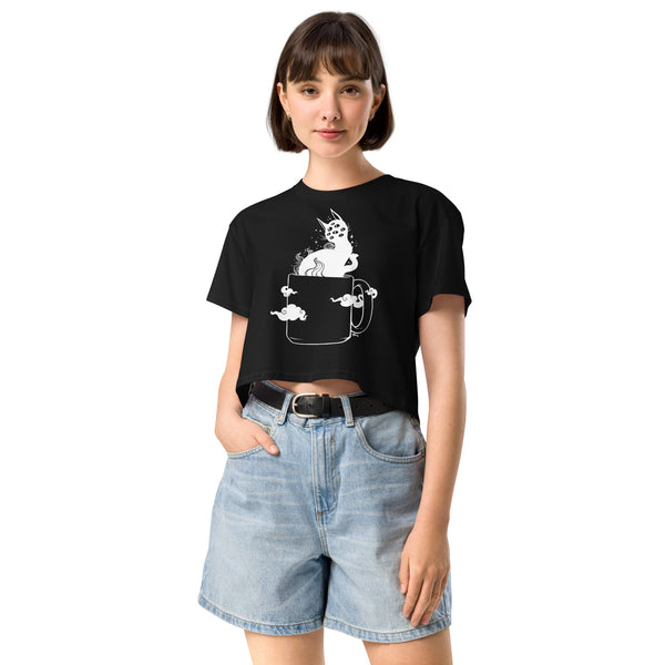 Cat In Coffee Cup, Relaxed Crop Top