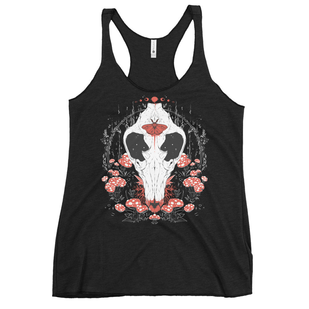 Mushroom And Wolf Skull, Racerback Tank Top