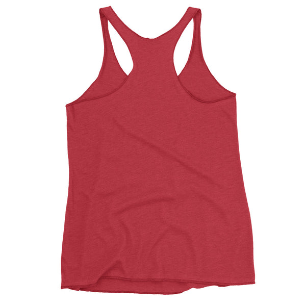 Red ladies racerback tank top featuring a comfortable and flattering design, ideal for workouts and casual wear.