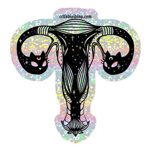 Cat Head Uterus, Glitter Sticker