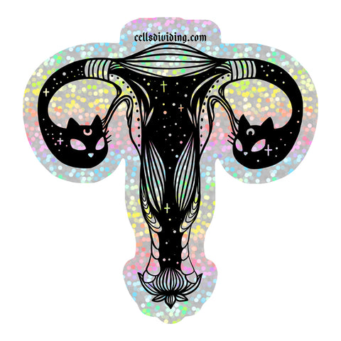 Cat Head Uterus, Glitter Sticker