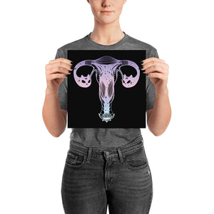 art print of a uterus with cat heads