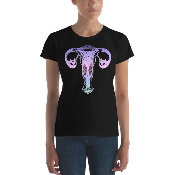 Uterus And Ovaries Cats, Ladies Black T-Shirt