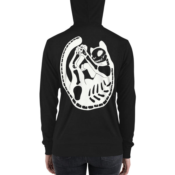 xray style skeleton cat artwork on a hoodie