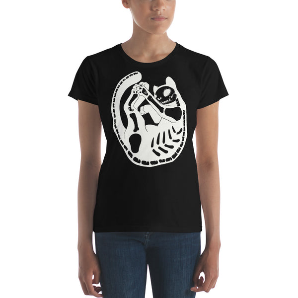 Cat Skeleton, Ladies T-Shirt, Black