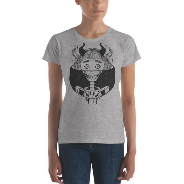 Skeleton Girl, Ladies T-Shirt, Heather Grey