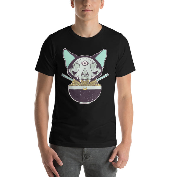 Cat Skull Ramen, Unisex T-Shirt, Black