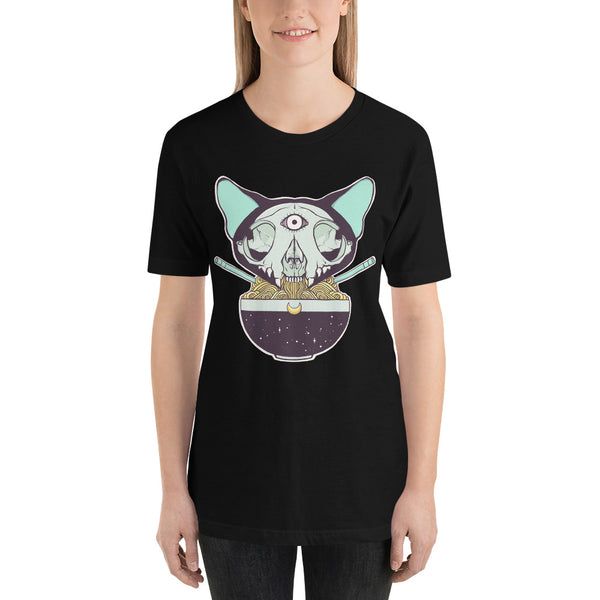 Cat Skull Ramen, Unisex T-Shirt, Black