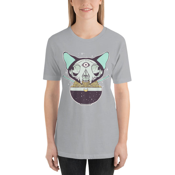 Cat Skull Ramen Noodles, Gray Unisex T-Shirt