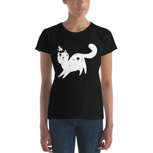 Space Cat, Ladies T-Shirt, Black
