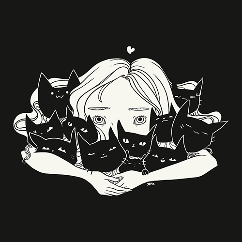 Girl Hugging Cats, Matte Art Print Poster