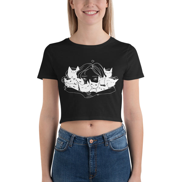 Girl Hugging Cats, Women’s Crop Top