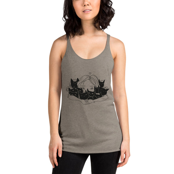 Girl Hugging Cats, Racerback Tank Top