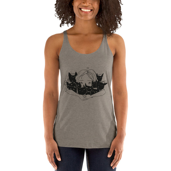 Girl Hugging Cats, Racerback Tank Top