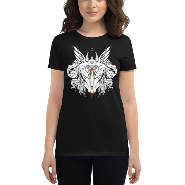 Shield Maiden Uterus Helmet, Ladies T-Shirt, Black