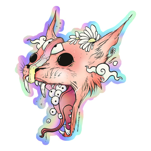 Split Face Cat, Holographic Sticker