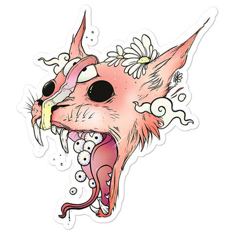 Split Face Cat, Clear Sticker
