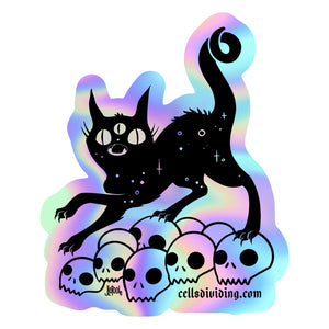 Cat On Skulls, Holographic Sticker