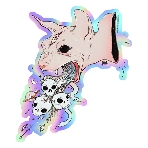 Cat & Skulls, Holographic Sticker