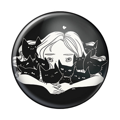 Girl Hugging Cats, 1-Inch Pin Button