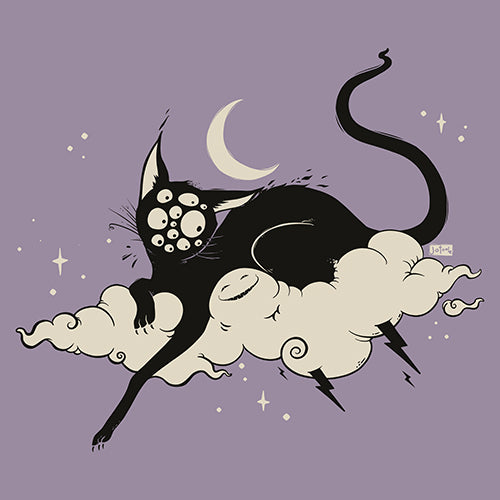 Black Cat On Cloud, Matte Art Print Poster