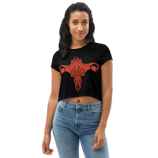 Death Metal Uterus In Red, Sublimation Crop Top