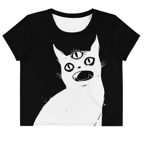 Third Eye White Cat, Sublimation Crop Top