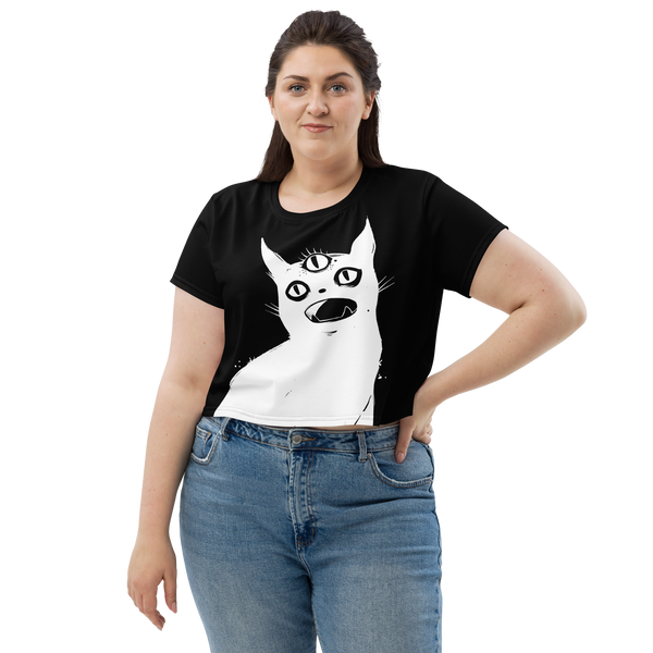 Third Eye White Cat, Sublimation Crop Top