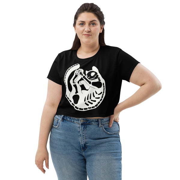 Skeleton Cat, Sublimation Crop Top