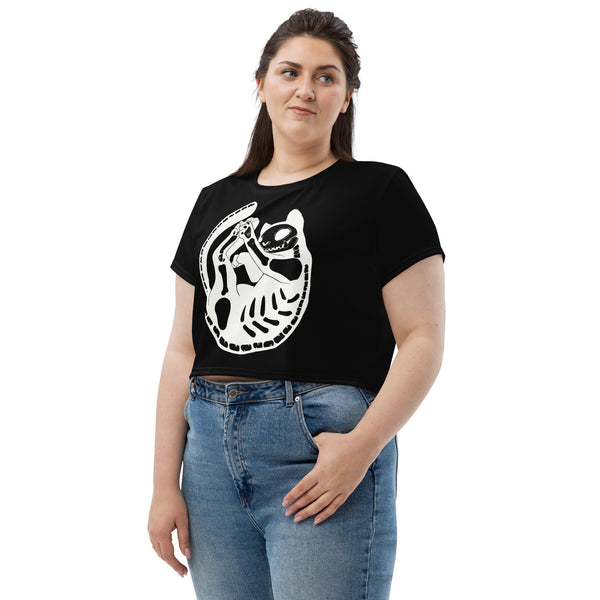 Skeleton Cat, Sublimation Crop Top