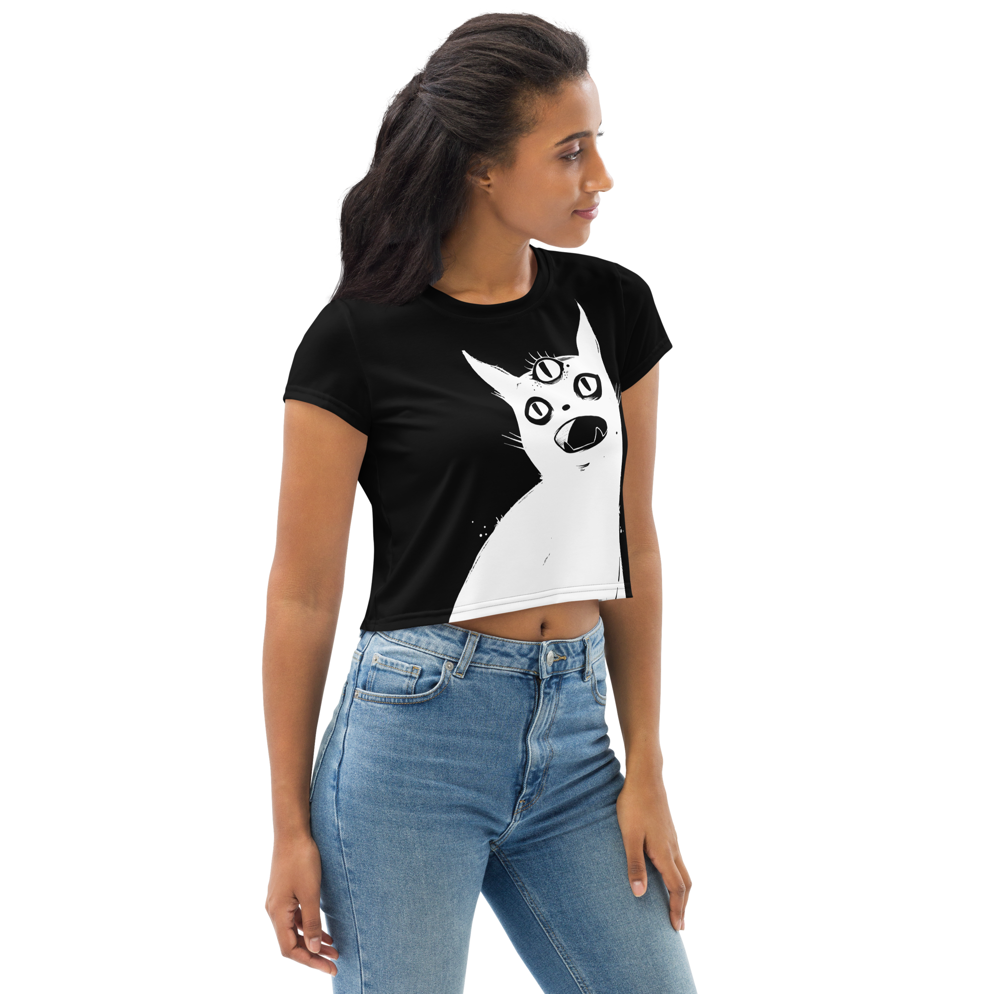 Third Eye White Cat, Sublimation Crop Top