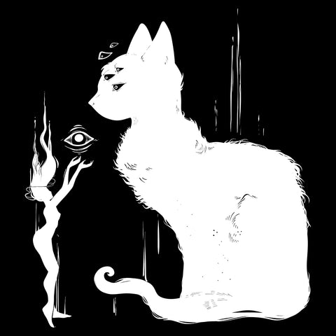 White Cat And Witch, Matte Art Print Poster