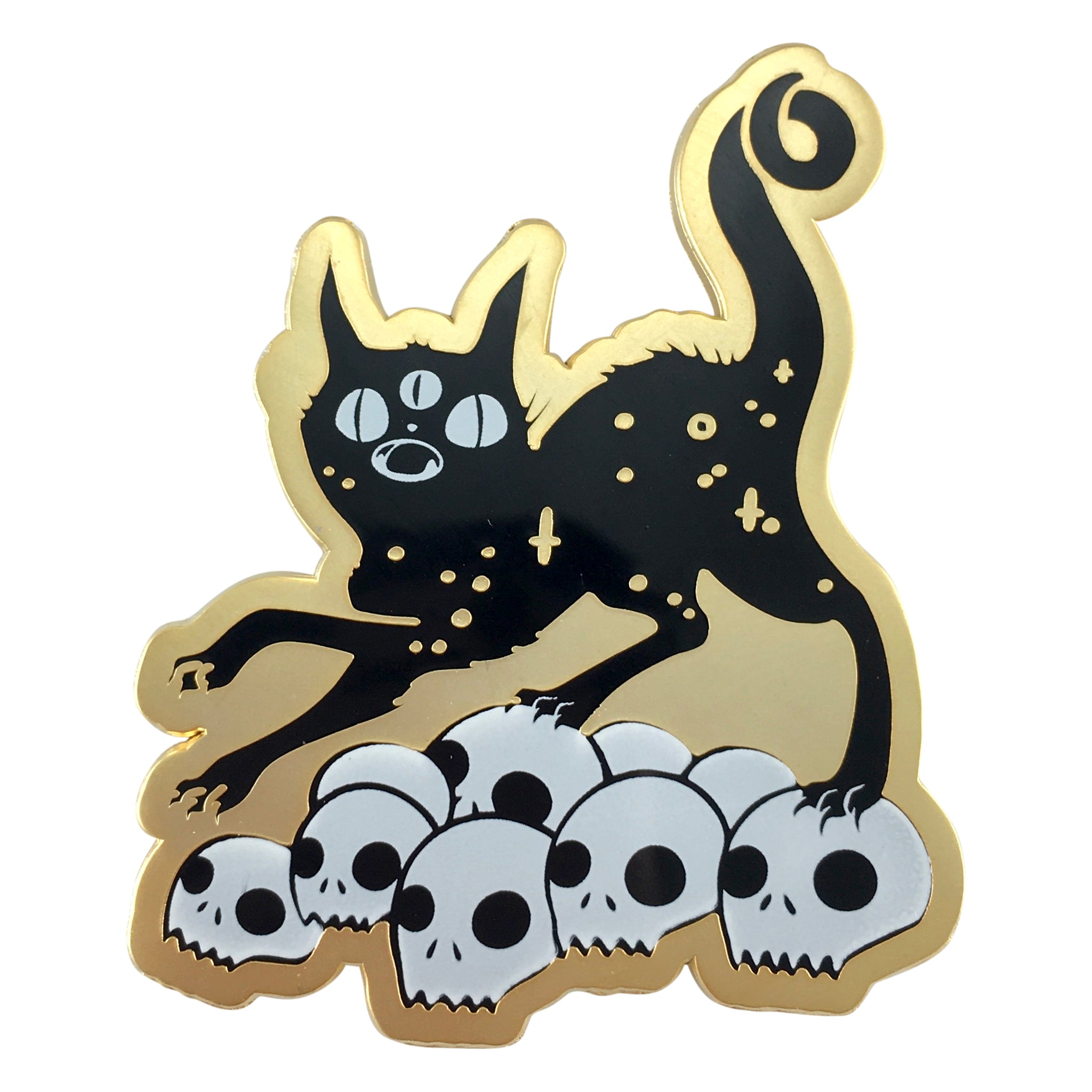 Black Cat On Skulls, Enamel Pin