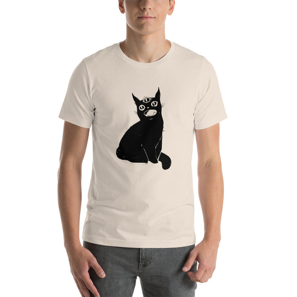 black cat t-shirt with artwork by jennifer otoole