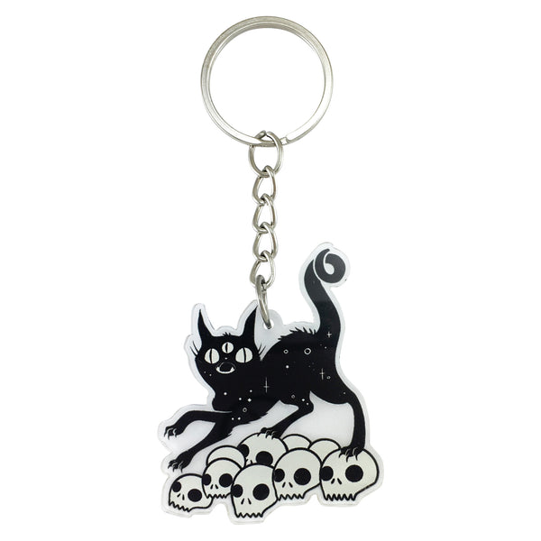 Black Cat On Skulls, Keychain