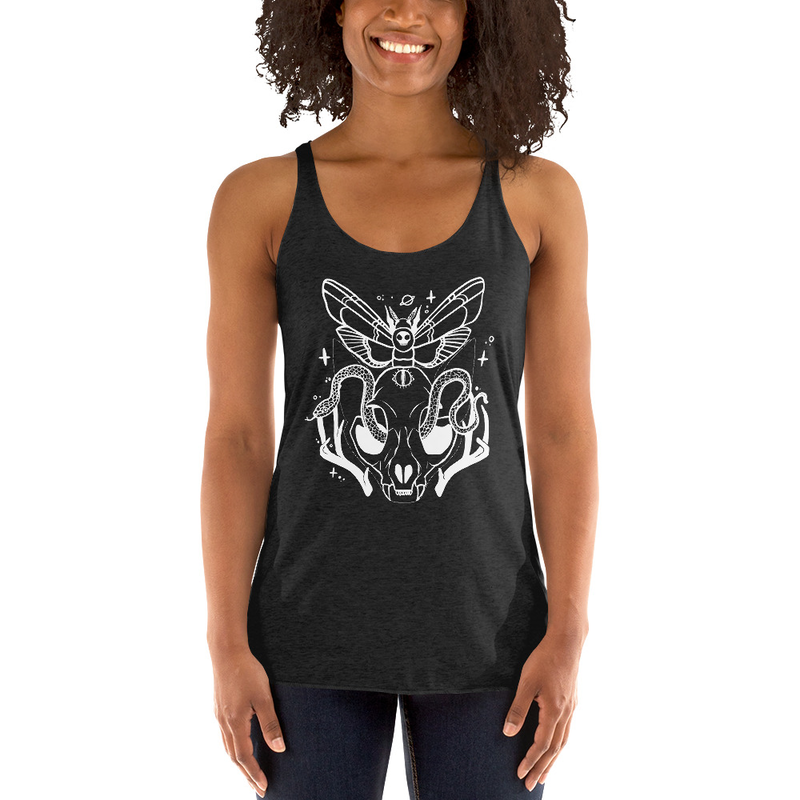 Cat Skull, Ladies Racerback Tank Top, Black