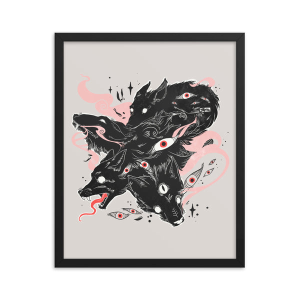 Many Eyes Many Black Wolves, Framed Art Print