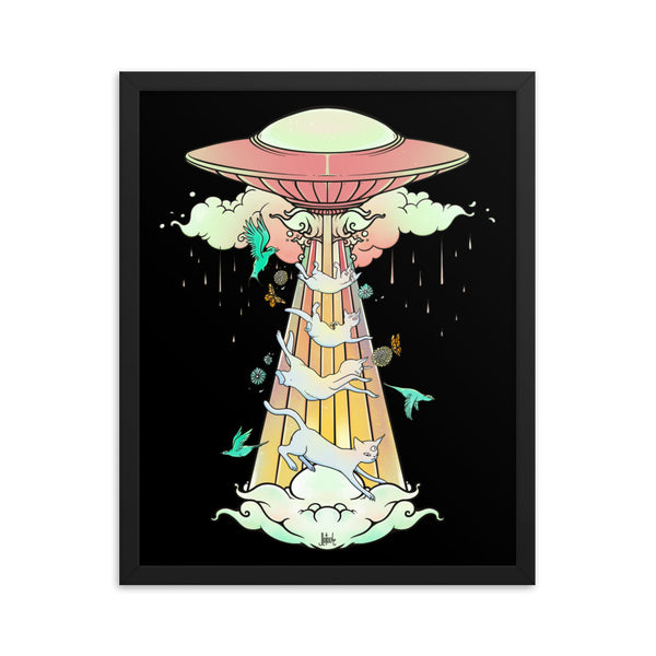 UFO And Cats, Framed Art Print