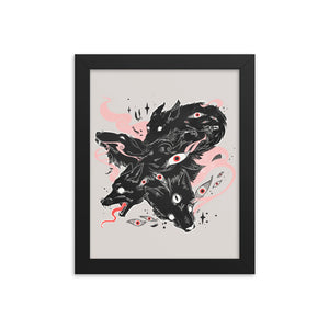 Many Eyes Many Black Wolves, Framed Art Print