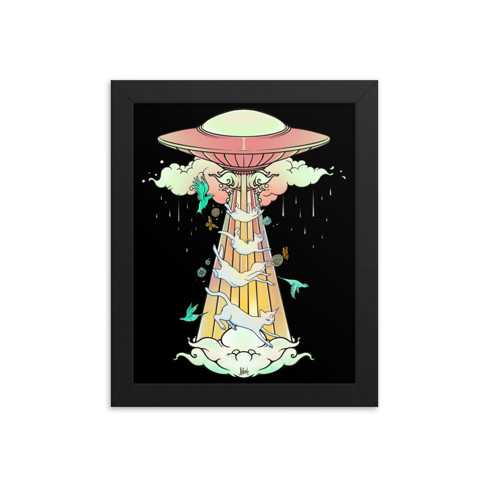 UFO And Cats, Framed Art Print