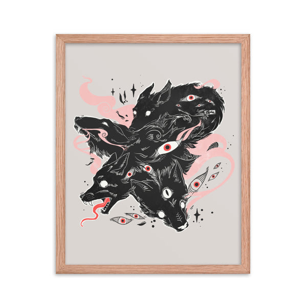 Many Eyes Many Black Wolves, Framed Art Print